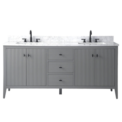 Meuble-lavabo double vasque Vanity Art 72 avec plan de travail en marbre composite.