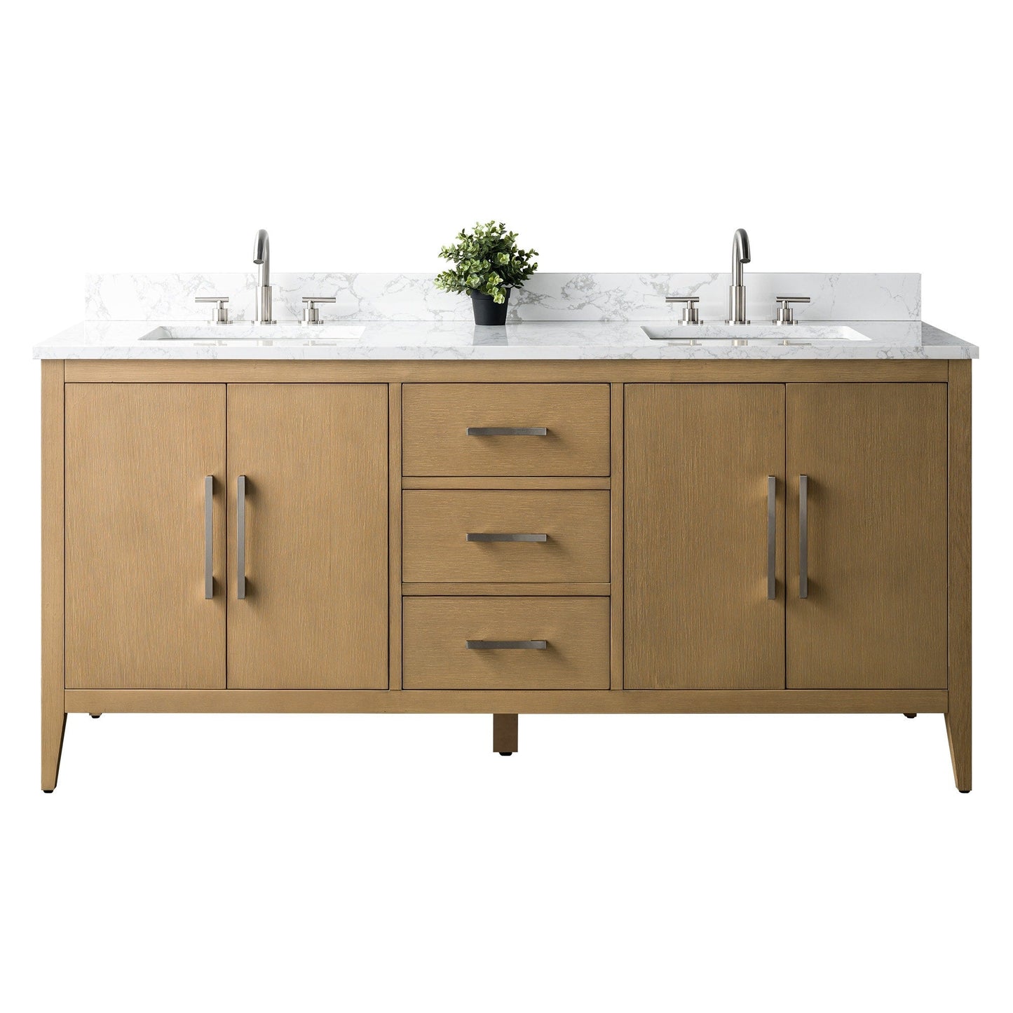 Meuble-lavabo double vasque Vanity Art 72 avec plan de travail en marbre composite.