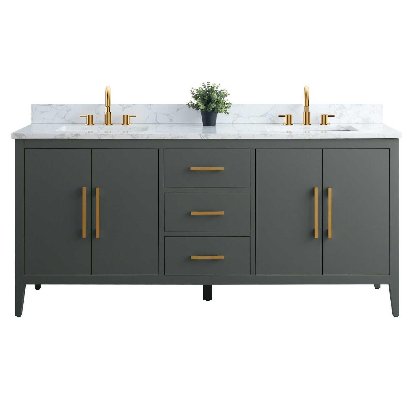 Meuble-lavabo double vasque Vanity Art 72 avec plan de travail en marbre composite.