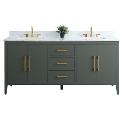 Meuble-lavabo double vasque Vanity Art 72 avec plan de travail en marbre composite.