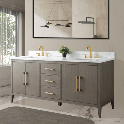 Meuble-lavabo double vasque Vanity Art 72 avec plan de travail en marbre composite.