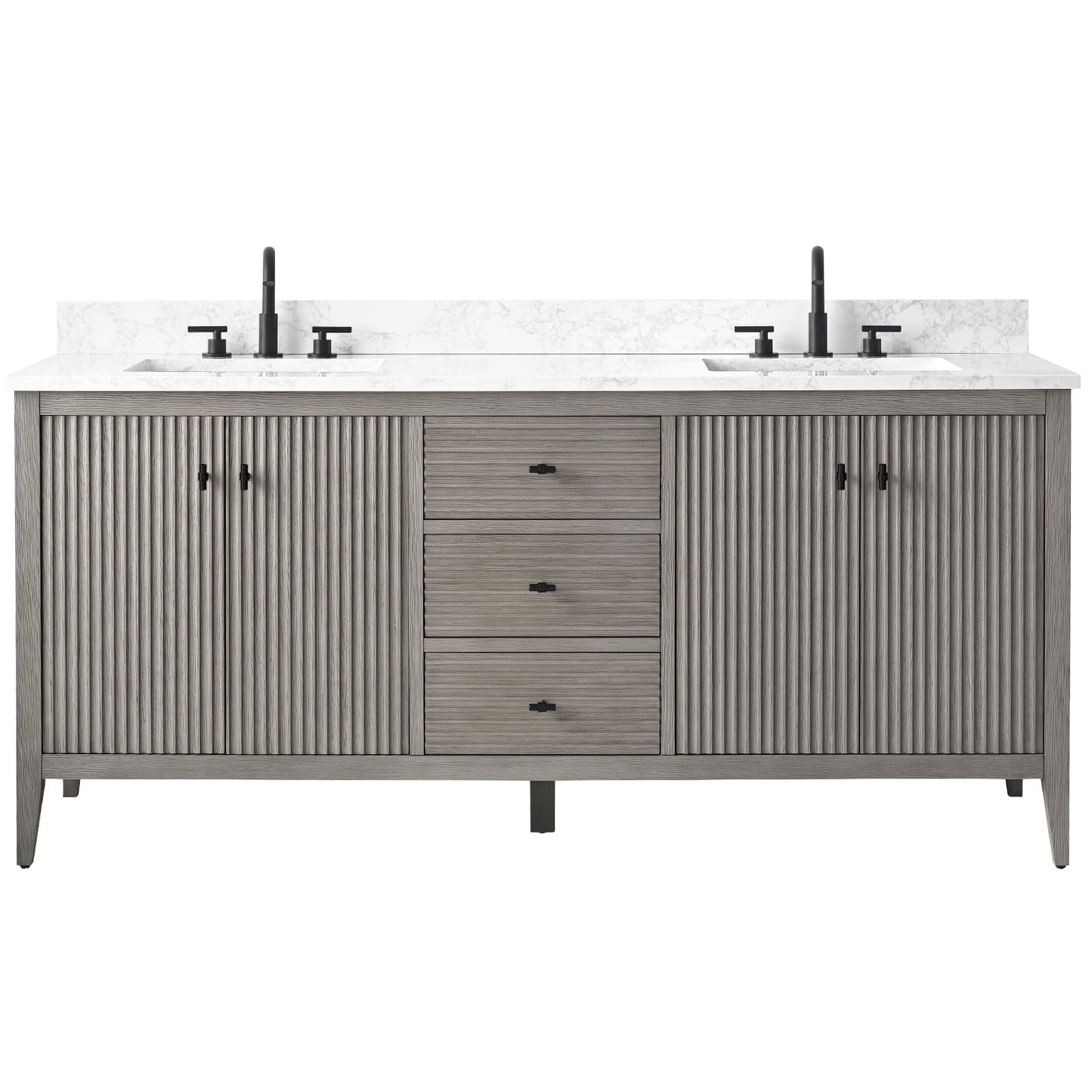 Meuble-lavabo double vasque Vanity Art 72 avec plan de travail en marbre composite.