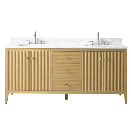 Meuble-lavabo double vasque Vanity Art 72 avec plan de travail en marbre composite.