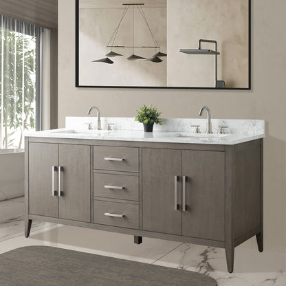 Meuble-lavabo double vasque Vanity Art 72 avec plan de travail en marbre composite.
