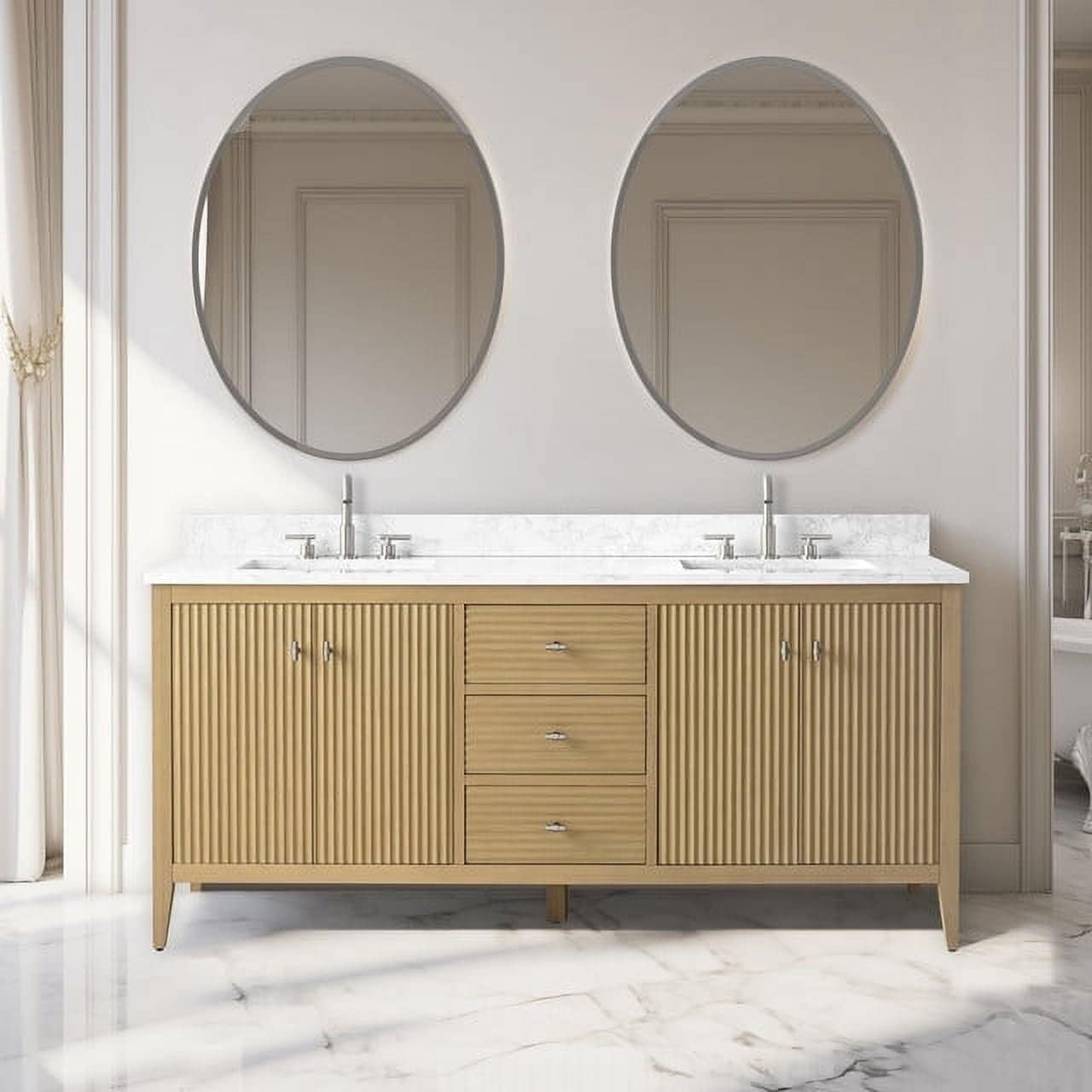 Meuble-lavabo double vasque Vanity Art 72 avec plan de travail en marbre composite.