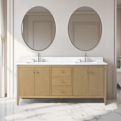 Meuble-lavabo double vasque Vanity Art 72 avec plan de travail en marbre composite.