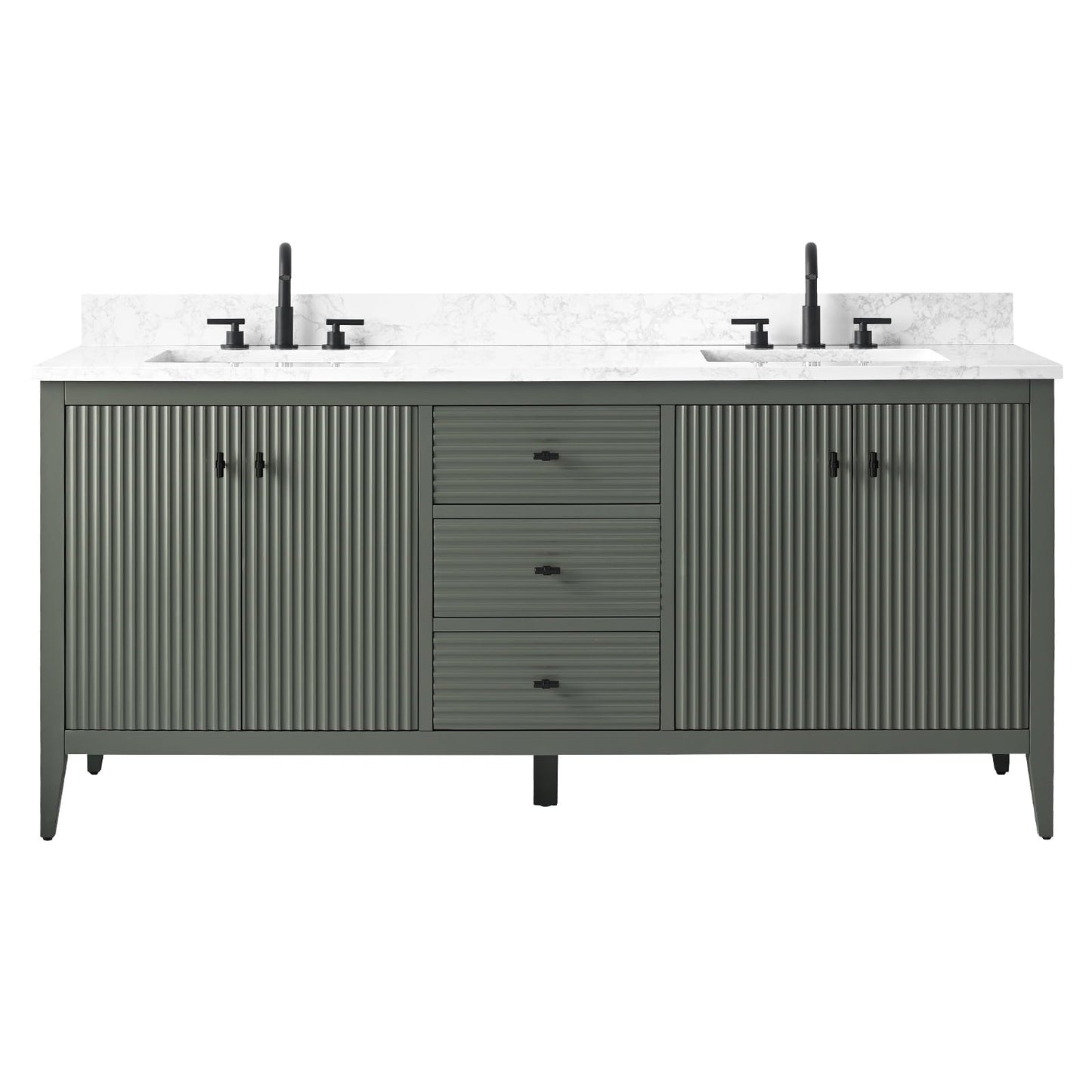 Meuble-lavabo double vasque Vanity Art 72 avec plan de travail en marbre composite.