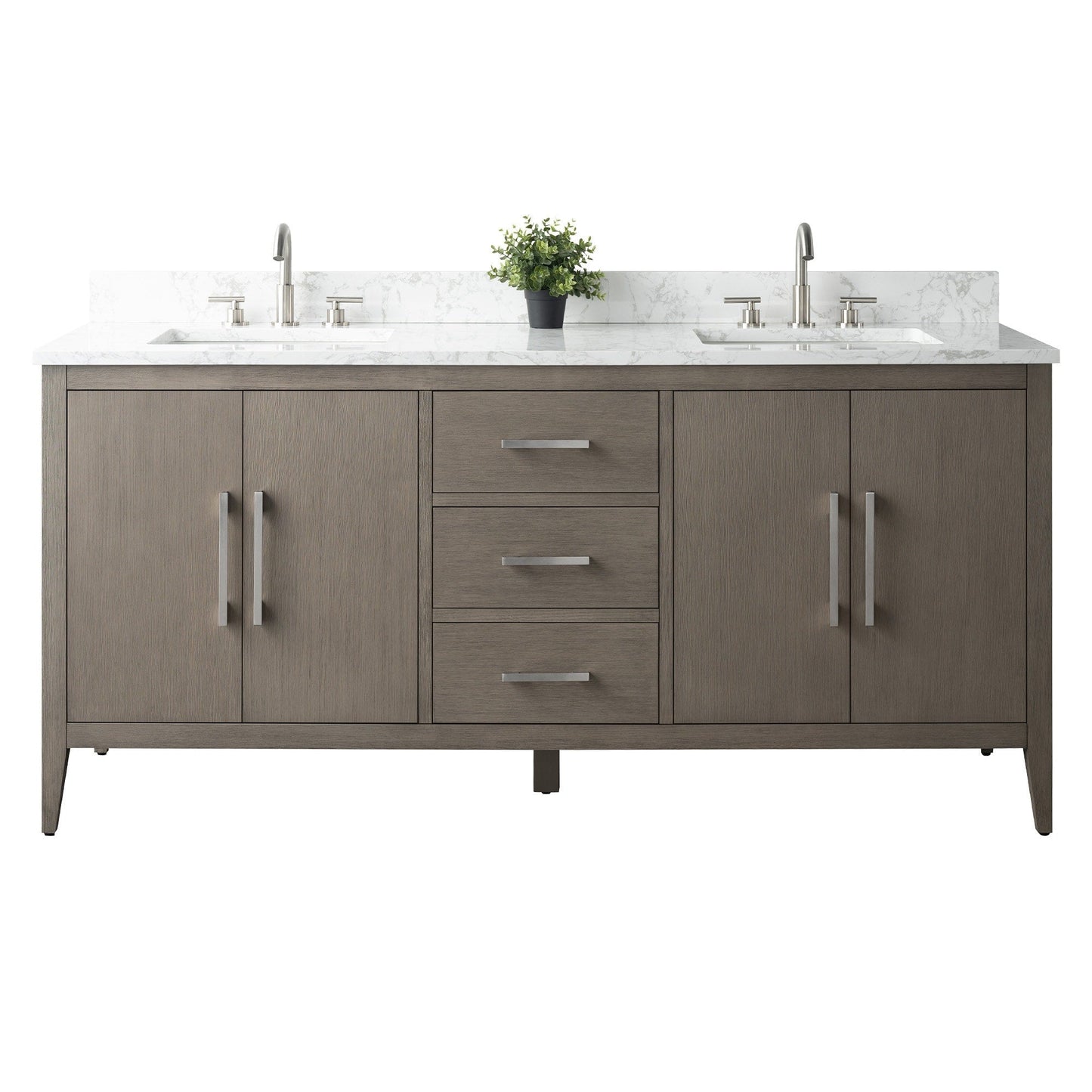 Meuble-lavabo double vasque Vanity Art 72 avec plan de travail en marbre composite.