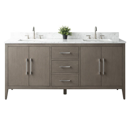 Meuble-lavabo double vasque Vanity Art 72 avec plan de travail en marbre composite.