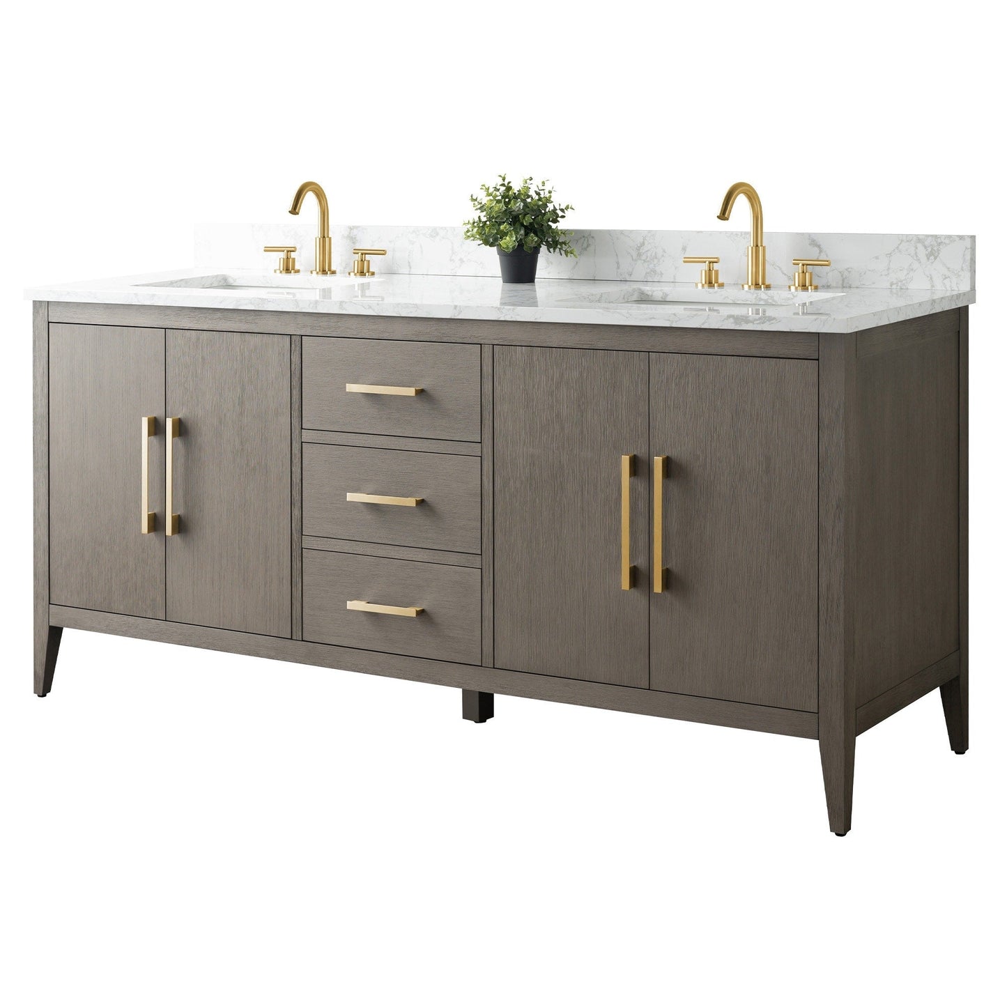 Meuble-lavabo double vasque Vanity Art 72 avec plan de travail en marbre composite.