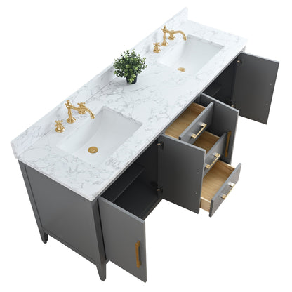Meuble-lavabo double vasque Vanity Art 72 avec plan de travail en marbre composite.
