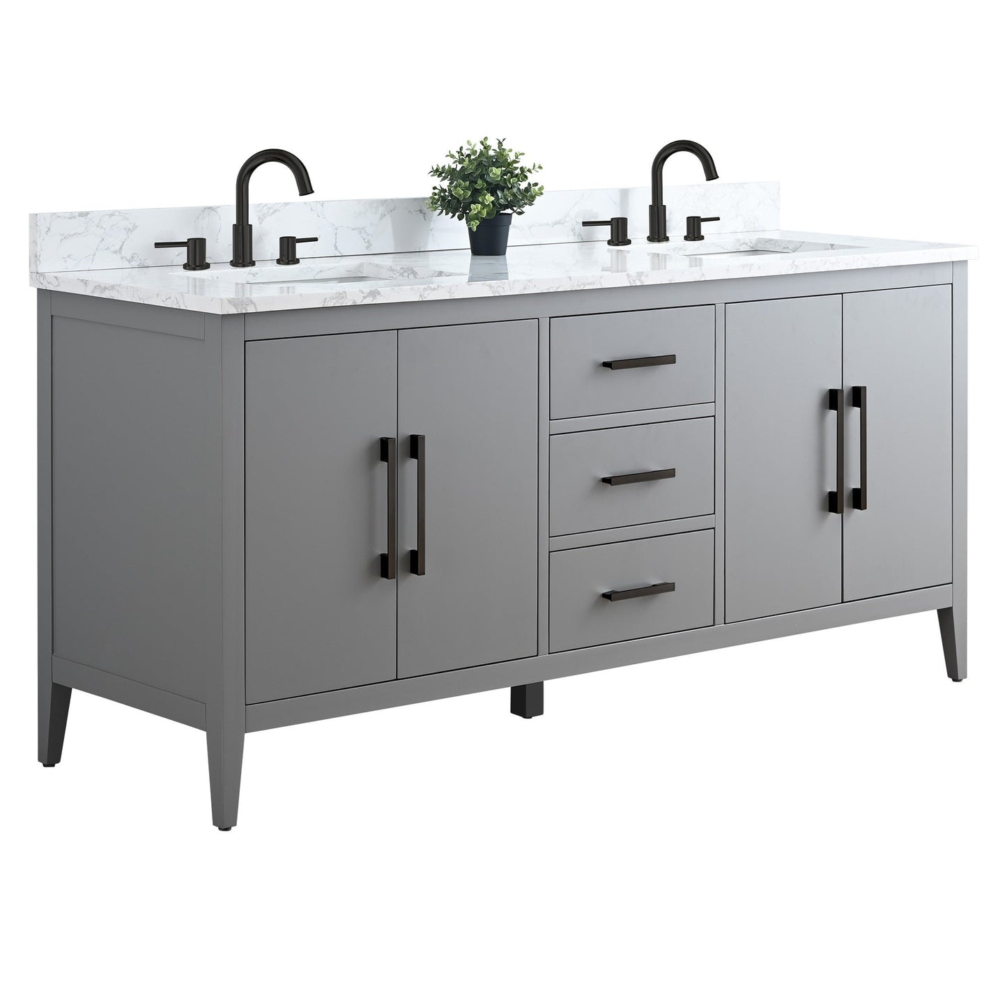 Meuble-lavabo double vasque Vanity Art 72 avec plan de travail en marbre composite.