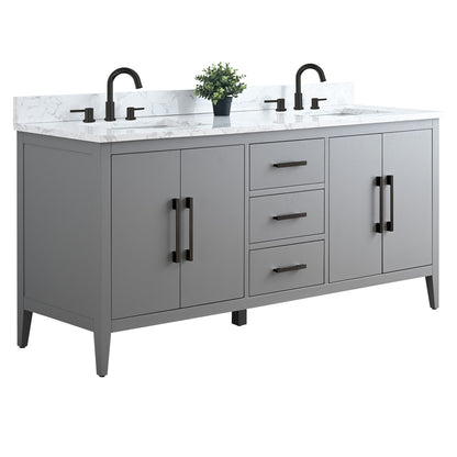 Meuble-lavabo double vasque Vanity Art 72 avec plan de travail en marbre composite.