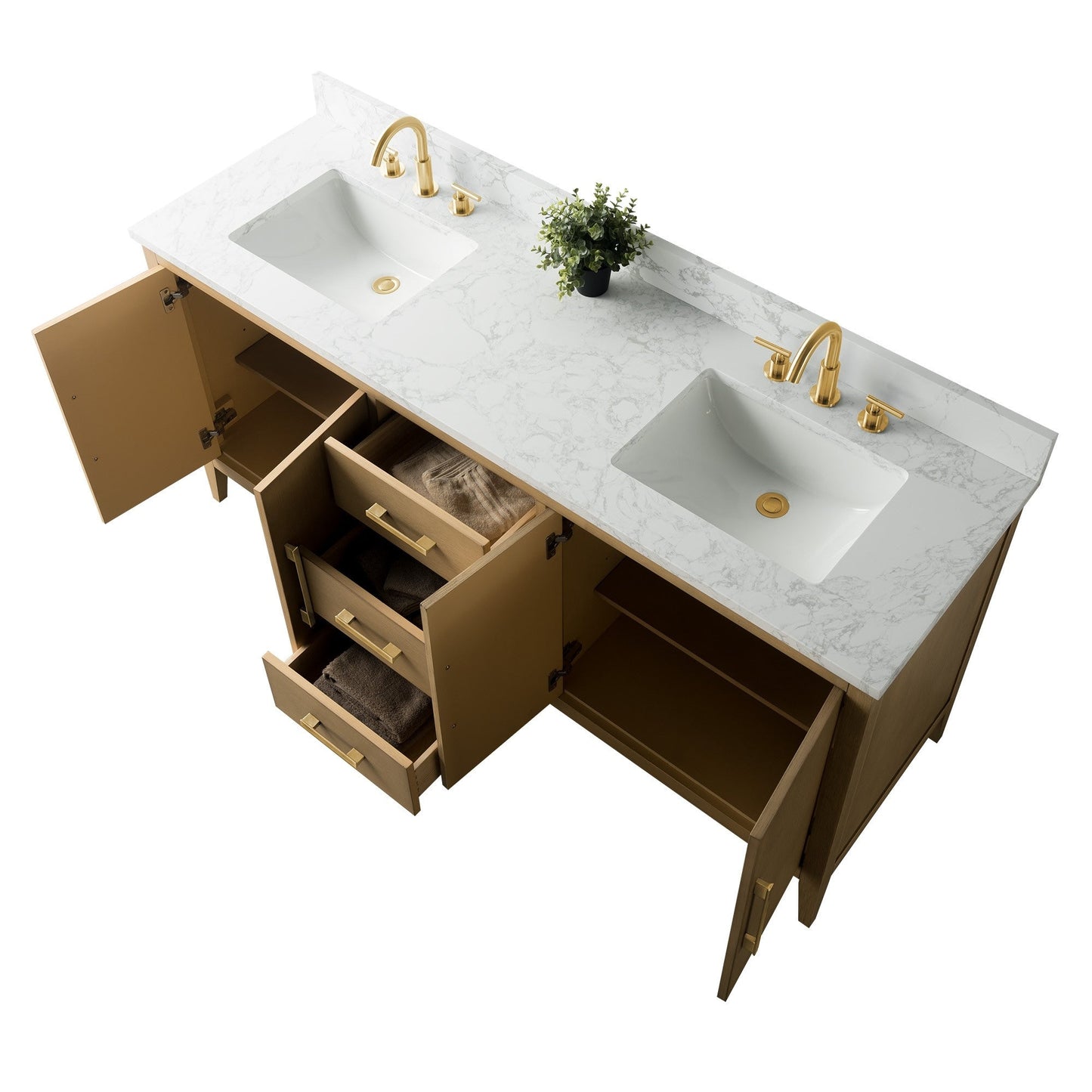 Meuble-lavabo double vasque Vanity Art 72 avec plan de travail en marbre composite.