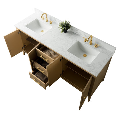 Meuble-lavabo double vasque Vanity Art 72 avec plan de travail en marbre composite.