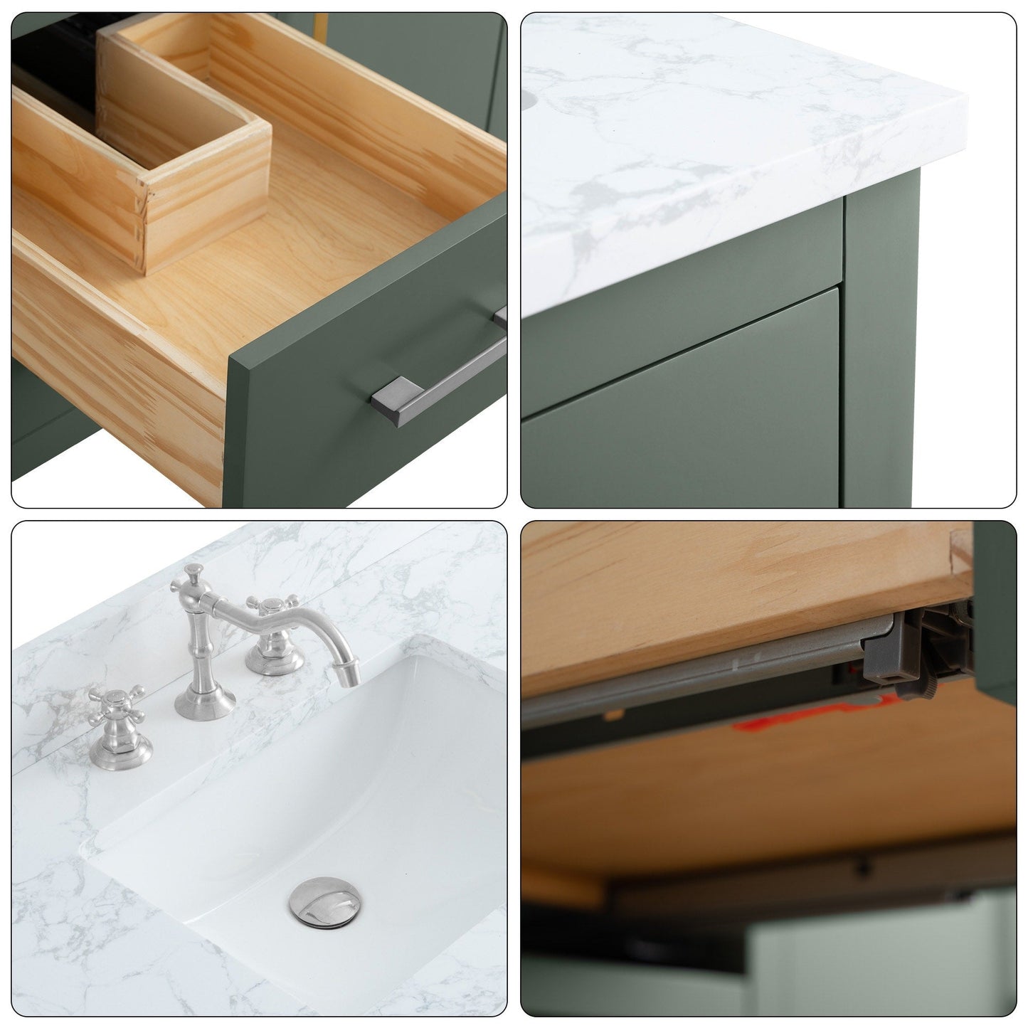 Meuble-lavabo double vasque Vanity Art 72 avec plan de travail en marbre composite.