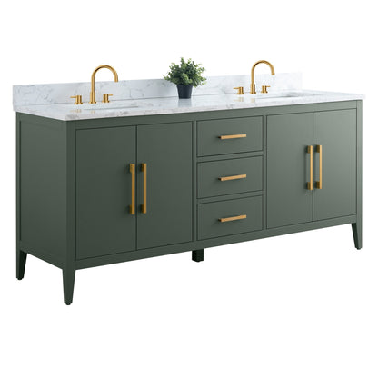 Meuble-lavabo double vasque Vanity Art 72 avec plan de travail en marbre composite.