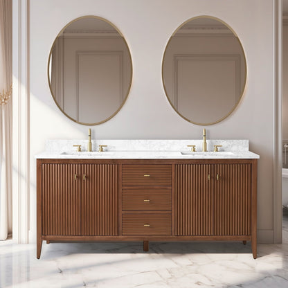 Meuble-lavabo double vasque Vanity Art 72 avec plan de travail en marbre composite.