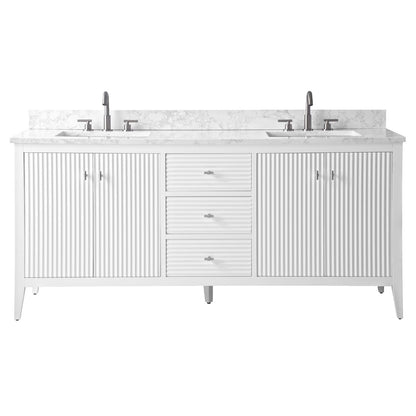 Meuble-lavabo double vasque Vanity Art 72 avec plan de travail en marbre composite.