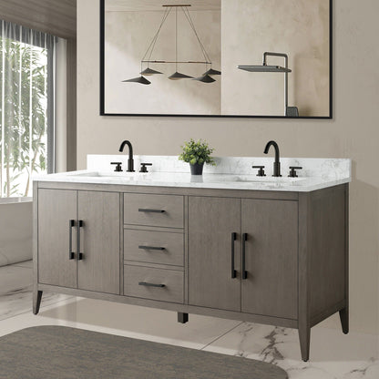 Meuble-lavabo double vasque Vanity Art 72 avec plan de travail en marbre composite.