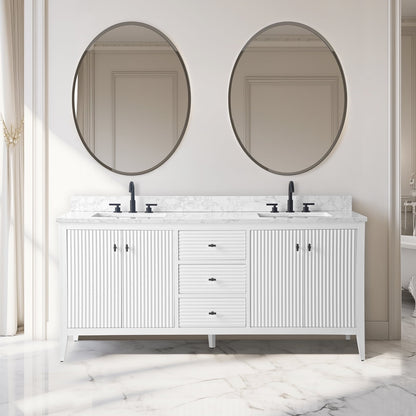 Meuble-lavabo double vasque Vanity Art 72 avec plan de travail en marbre composite.