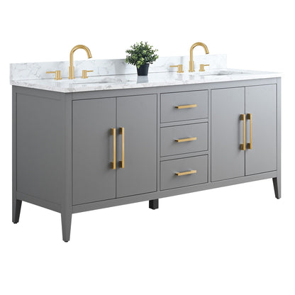 Meuble-lavabo double vasque Vanity Art 72 avec plan de travail en marbre composite.