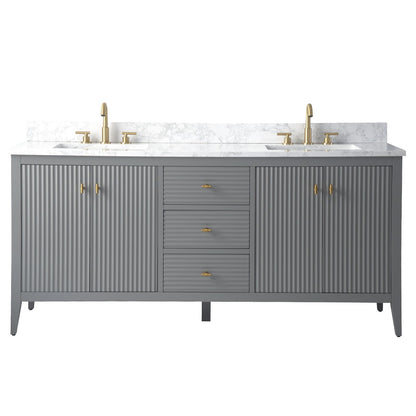 Meuble-lavabo double vasque Vanity Art 72 avec plan de travail en marbre composite.