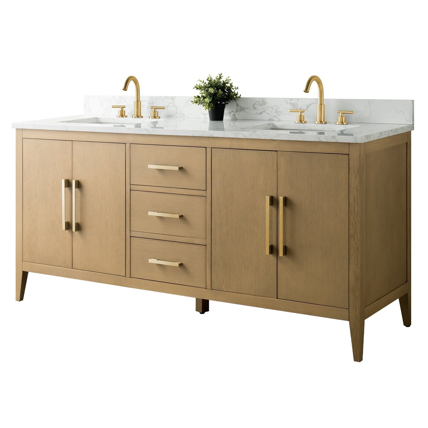 Meuble-lavabo double vasque Vanity Art 72 avec plan de travail en marbre composite.