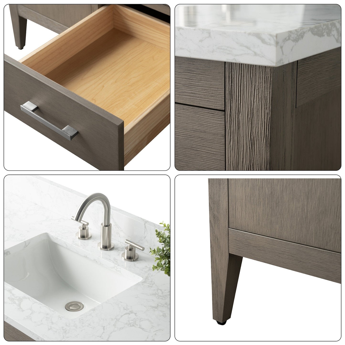 Meuble-lavabo double vasque Vanity Art 72 avec plan de travail en marbre composite.