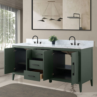 Meuble-lavabo double vasque Vanity Art 72 avec plan de travail en marbre composite.