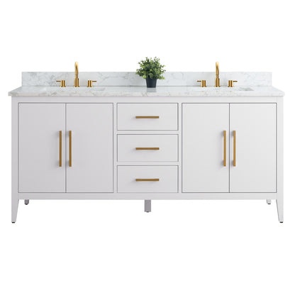 Meuble-lavabo double vasque Vanity Art 72 avec plan de travail en marbre composite.
