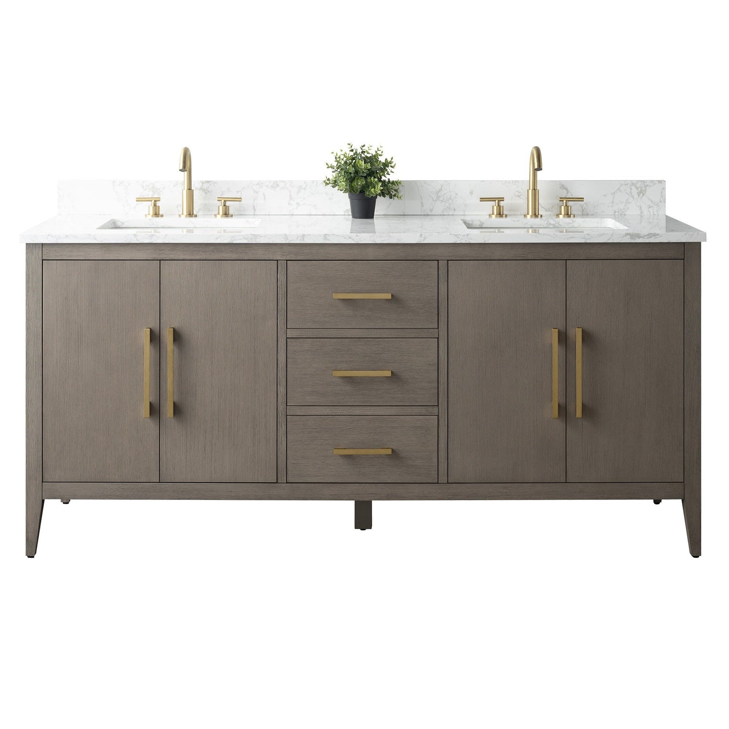 Meuble-lavabo double vasque Vanity Art 72 avec plan de travail en marbre composite.