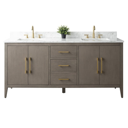 Meuble-lavabo double vasque Vanity Art 72 avec plan de travail en marbre composite.