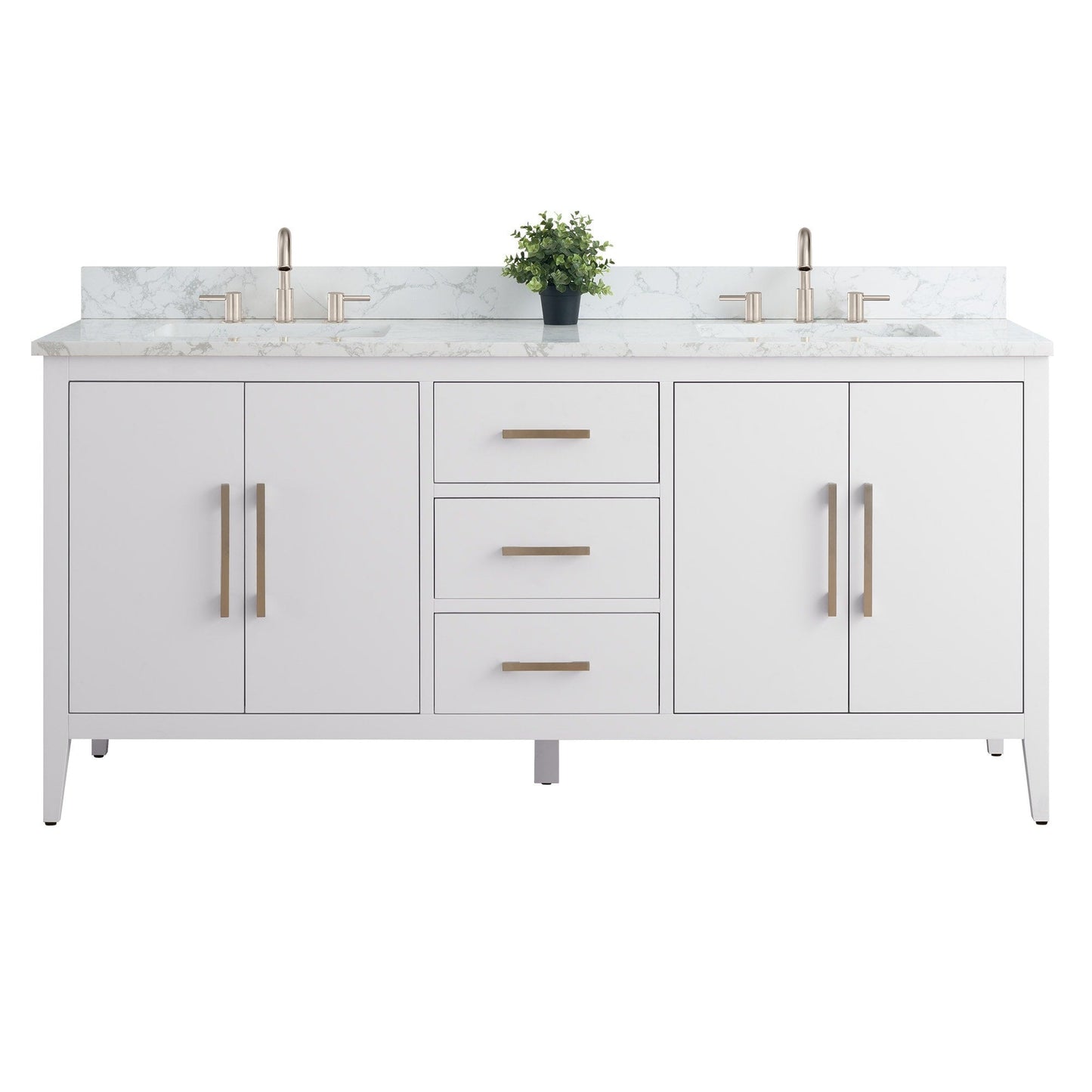 Meuble-lavabo double vasque Vanity Art 72 avec plan de travail en marbre composite.