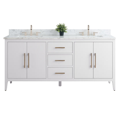 Meuble-lavabo double vasque Vanity Art 72 avec plan de travail en marbre composite.