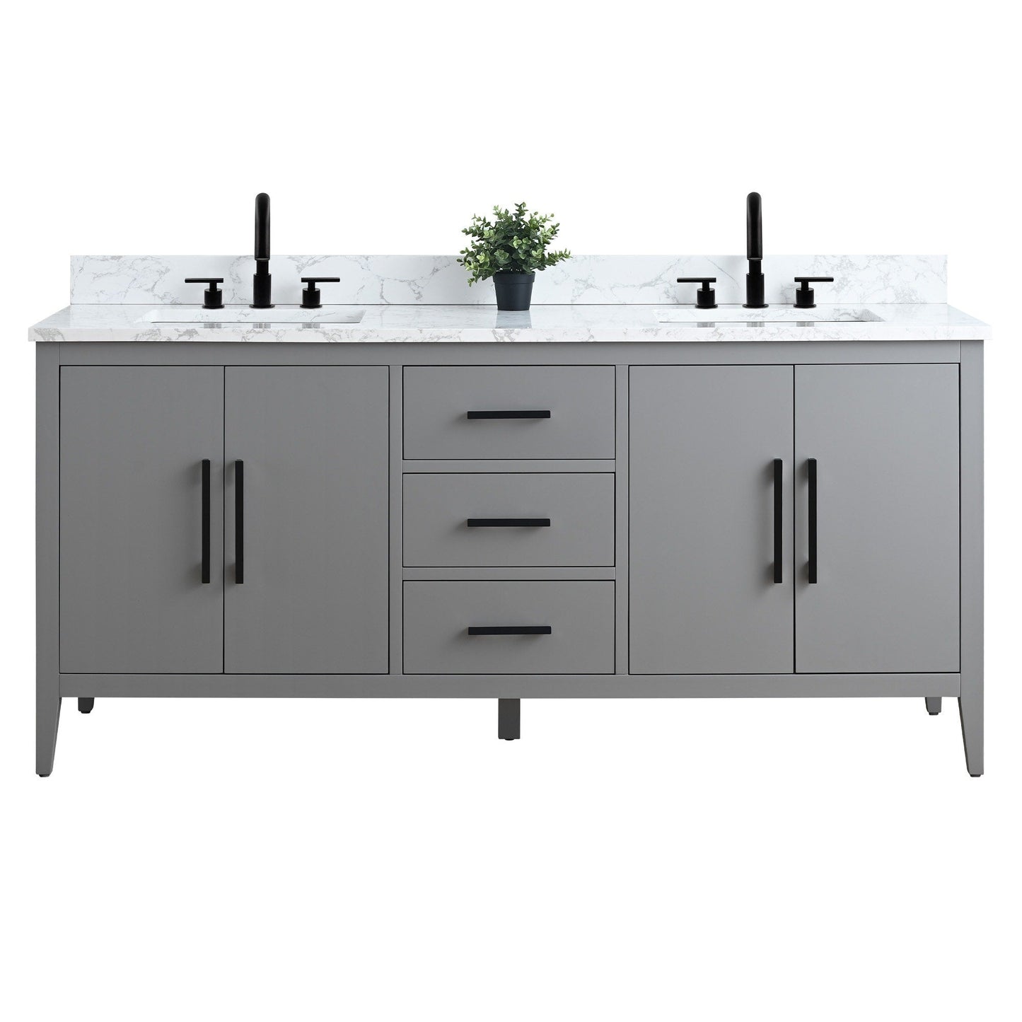 Meuble-lavabo double vasque Vanity Art 72 avec plan de travail en marbre composite.