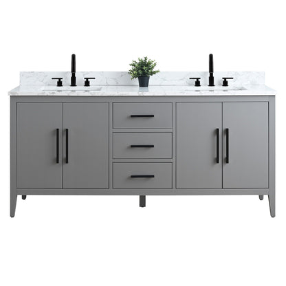 Meuble-lavabo double vasque Vanity Art 72 avec plan de travail en marbre composite.