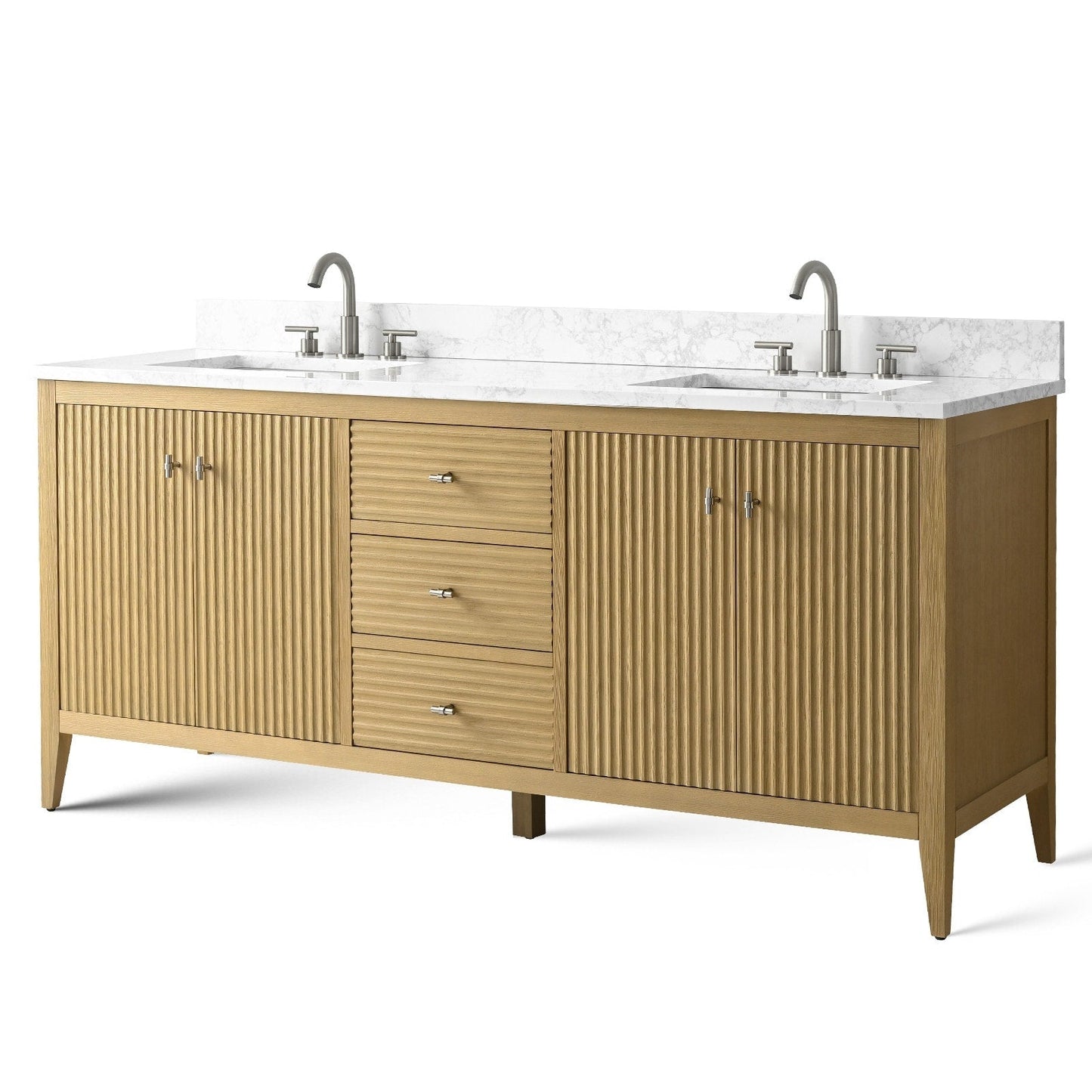 Meuble-lavabo double vasque Vanity Art 72 avec plan de travail en marbre composite.