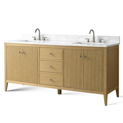 Meuble-lavabo double vasque Vanity Art 72 avec plan de travail en marbre composite.