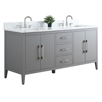 Meuble-lavabo double vasque Vanity Art 72 avec plan de travail en marbre composite.