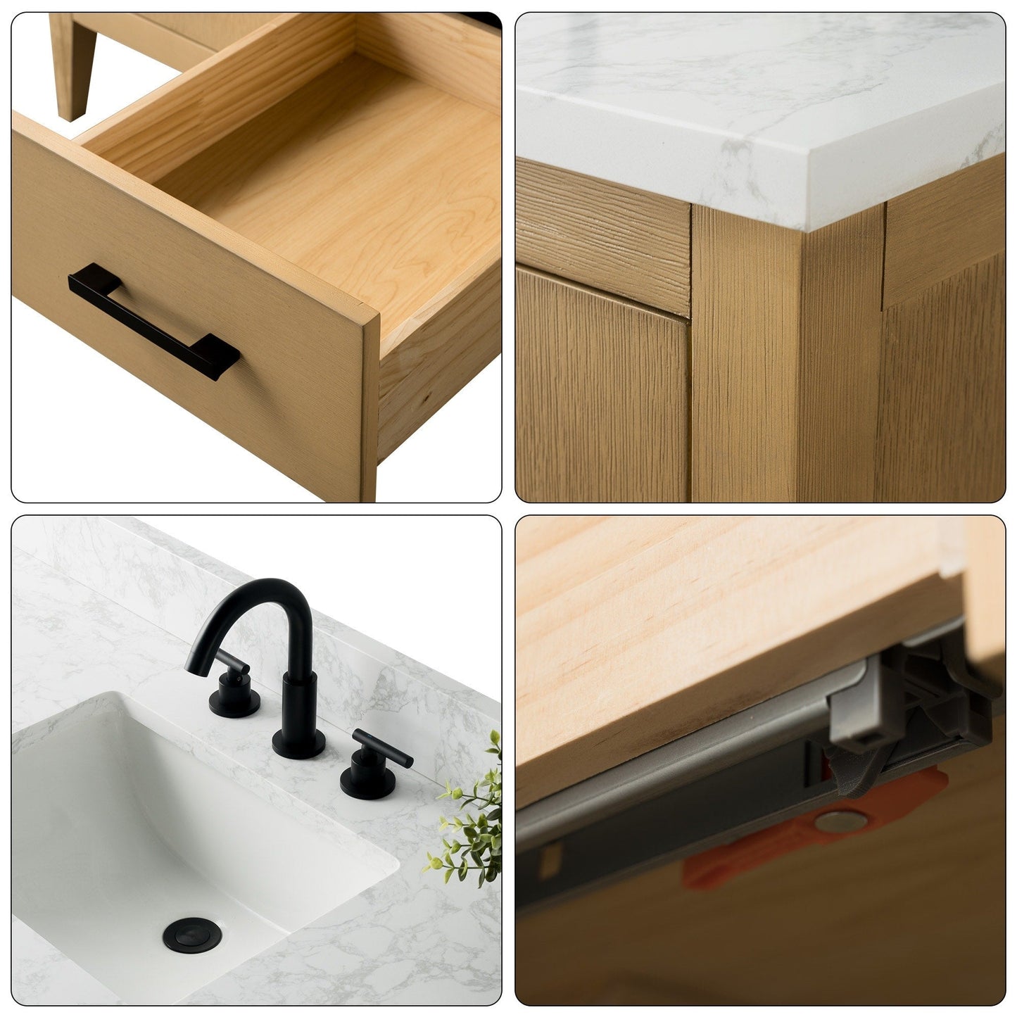 Meuble-lavabo double vasque Vanity Art 72 avec plan de travail en marbre composite.