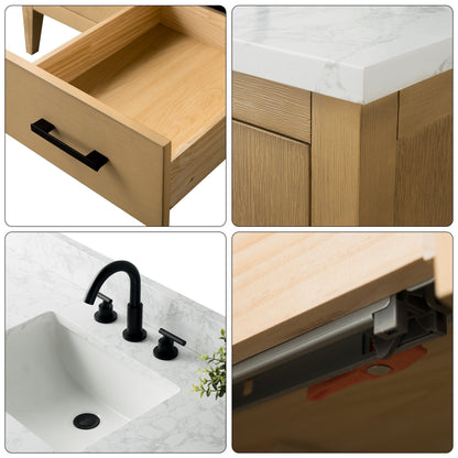 Meuble-lavabo double vasque Vanity Art 72 avec plan de travail en marbre composite.