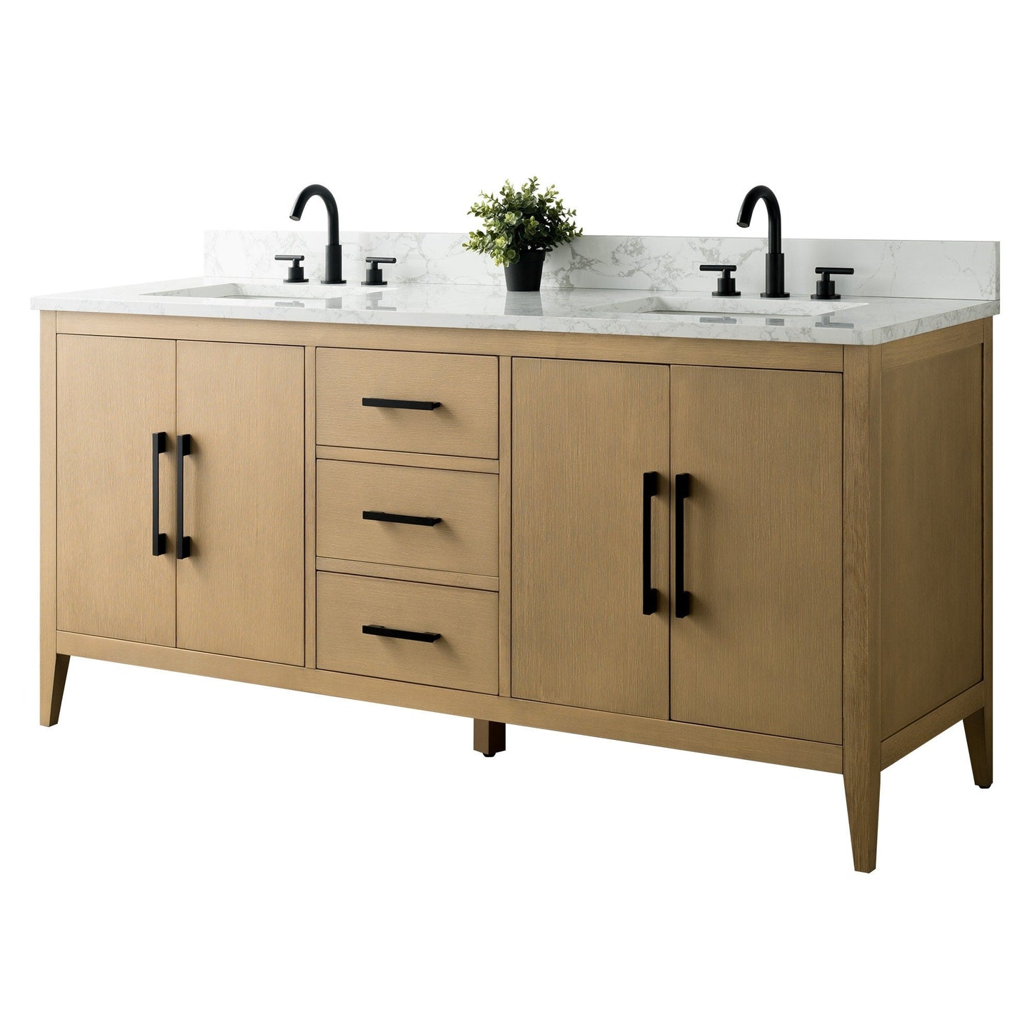 Meuble-lavabo double vasque Vanity Art 72 avec plan de travail en marbre composite.