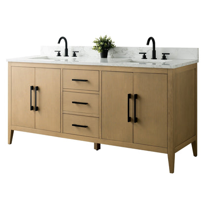 Meuble-lavabo double vasque Vanity Art 72 avec plan de travail en marbre composite.
