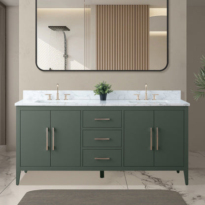 Meuble-lavabo double vasque Vanity Art 72 avec plan de travail en marbre composite.