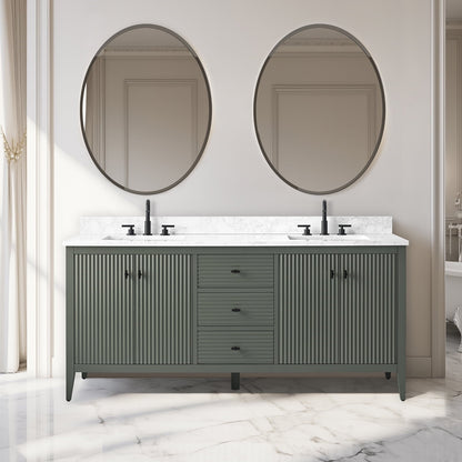 Meuble-lavabo double vasque Vanity Art 72 avec plan de travail en marbre composite.