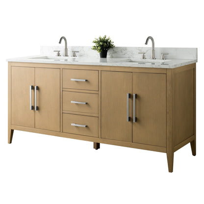 Meuble-lavabo double vasque Vanity Art 72 avec plan de travail en marbre composite.