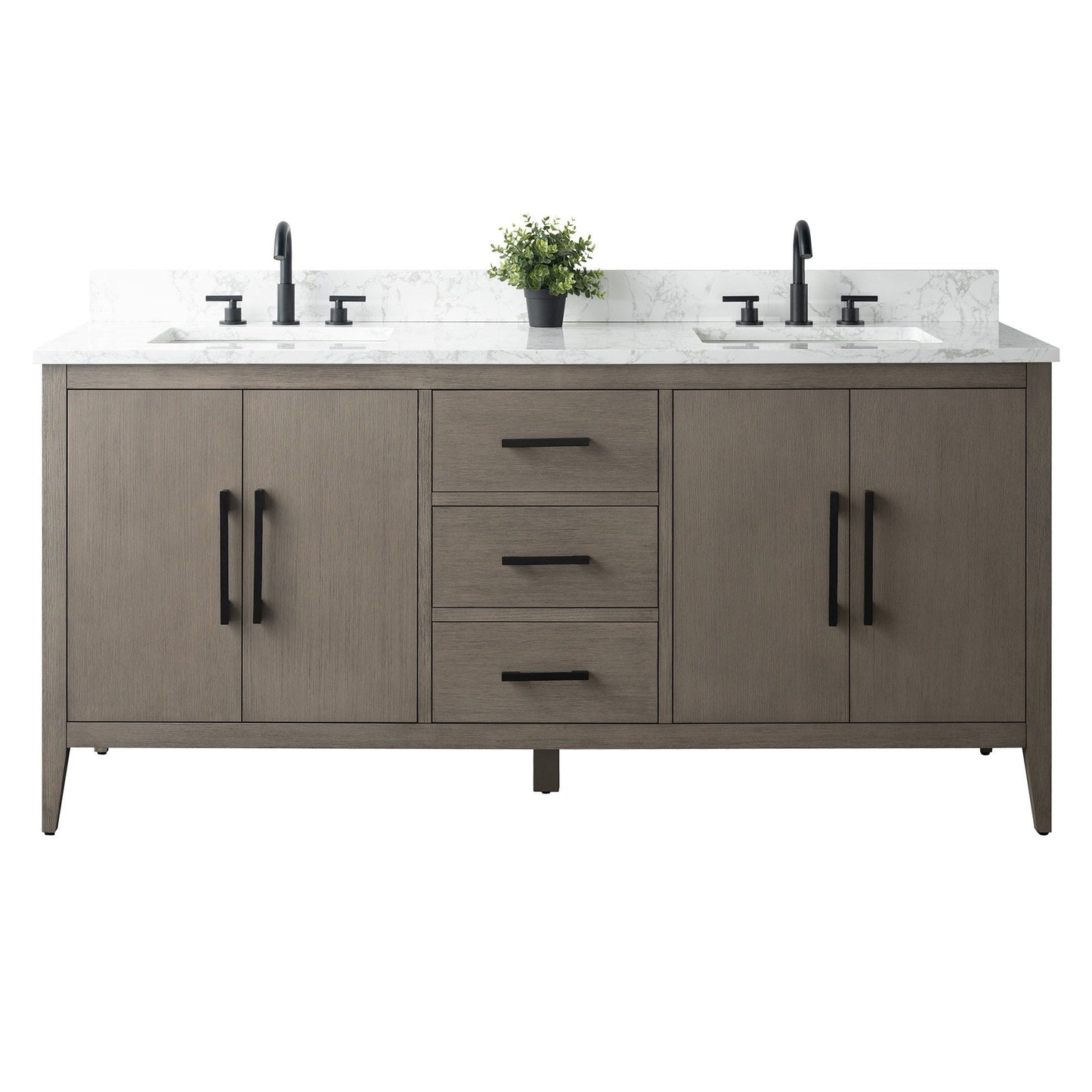 Meuble-lavabo double vasque Vanity Art 72 avec plan de travail en marbre composite.