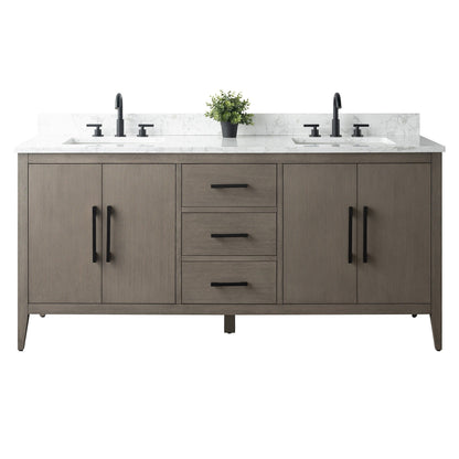 Meuble-lavabo double vasque Vanity Art 72 avec plan de travail en marbre composite.
