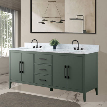 Meuble-lavabo double vasque Vanity Art 72 avec plan de travail en marbre composite.